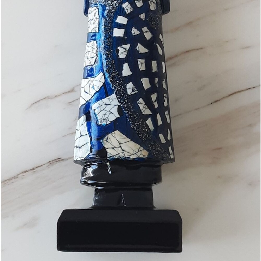 Vietnamese Ao Dai Sculptured Blue | Black Mosaic Style Lacquered Figurine 9.5" - Picture 5 of 5